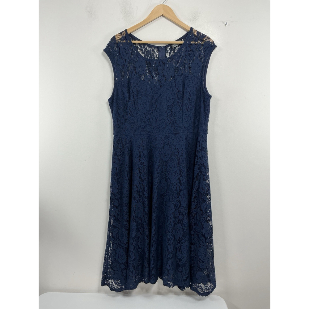 Womans Excellent Condition Christin Michaels Fit & Flare Midi Dress Blue 2X